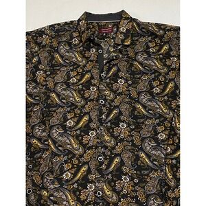 Consequence Men's Paisley Shirt XL Black Gold Long Sleeve Button‎ Up